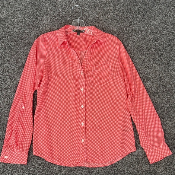 Outback Red Women's Coral/Red Polka Dot Roll Tab Sleeve Button Down Shirt Size S - Picture 2 of 7
